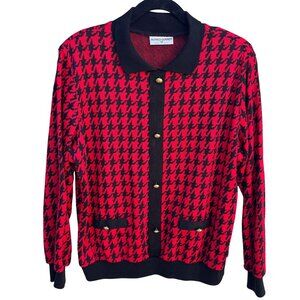 Alfred Dunner Vintage Houndstooth Preppy Polo Collar‎ Knit Sweater Long Sleeve M